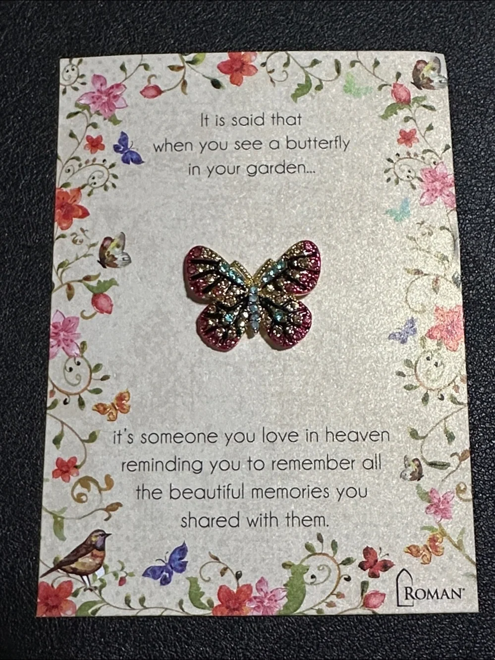 Roman 2017 Bereavement 18k Gold Plate & Crystal Accent Butterfly Brooch